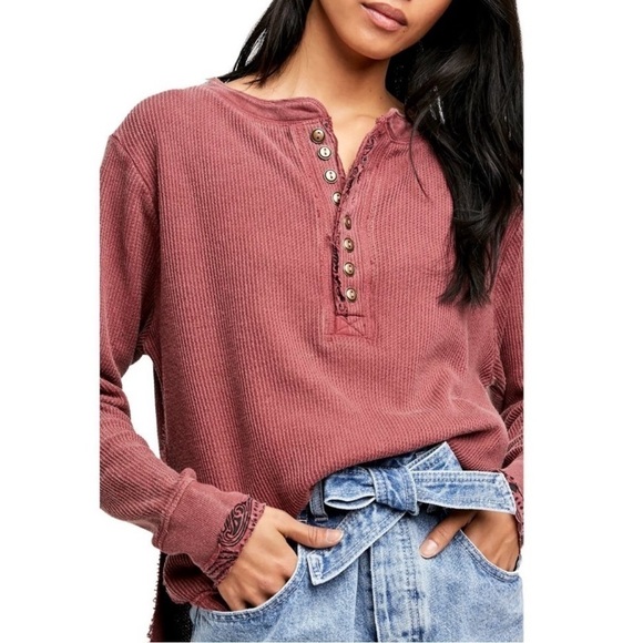 Free People Tops - Free People We the Free Fall for You Henley Thermal Cranberry Burgundy XS